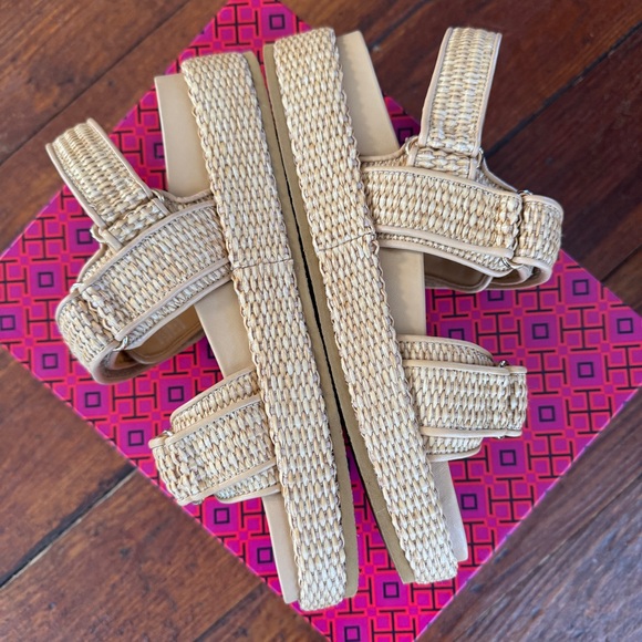 NEW IN BOX Tory Burch Kira Sport Sandal Natural Raffia Havana Sand Platform 8.5 - Picture 8 of 12